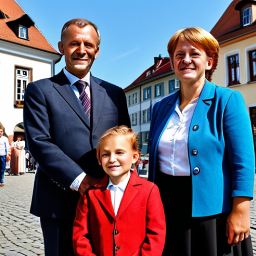 Home 8 **
"A family, including children, stands proudly in front of a town hall after a citizenship ceremony. The family is fully clothed in modest, celebratory attire. The scene depicts a sunny day in a traditional German town square. The image conveys a sense of belonging and hope. Safe for work, appropriate content, family-friendly, perfect anatomy, natural proportions, professional quality."
**