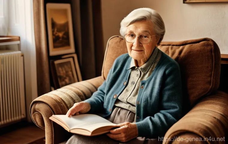 양반가 족보 - **Prompt:** A cozy and warm image of an elderly German grandmother, wearing a traditional, modest kn...