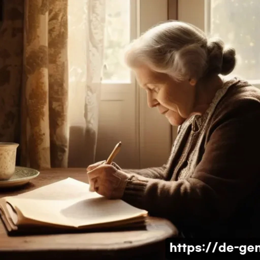 족보 연구 논문 - **Prompt:** A cozy, warmly lit scene inside a traditional German home. An elderly woman, with kind e...