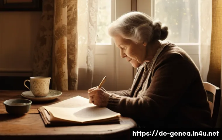 족보 연구 논문 - **Prompt:** A cozy, warmly lit scene inside a traditional German home. An elderly woman, with kind e...