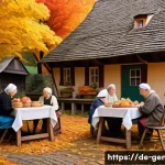 롯데가 족보 - A picturesque scene of a traditional southern German village in autumn, featuring historic timber-fr...