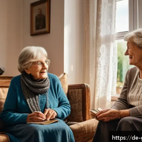 족보와 족보학 - A warm, cozy family living room scene in a traditional German home, featuring an elderly grandmother...